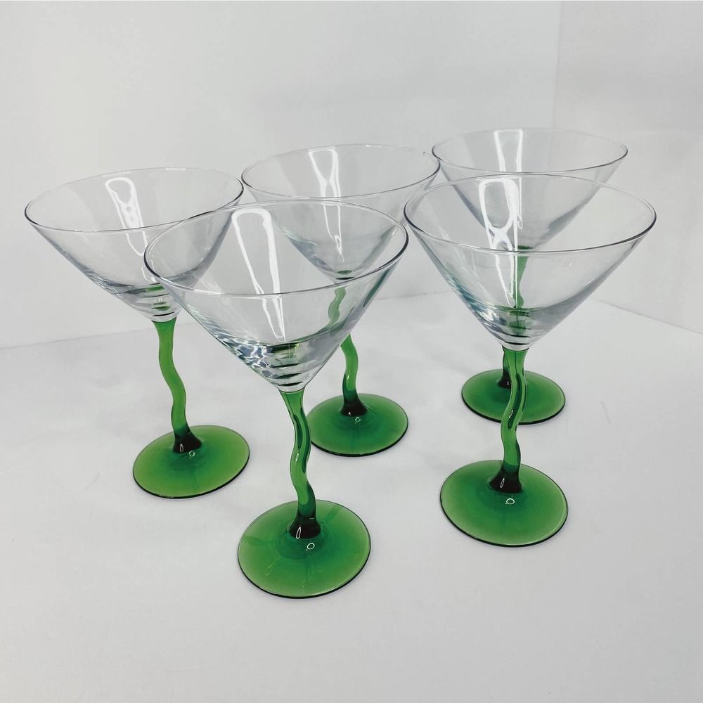 Libbey Courbe Martini Glass | Emerald Green Zig Zag | Set of 5